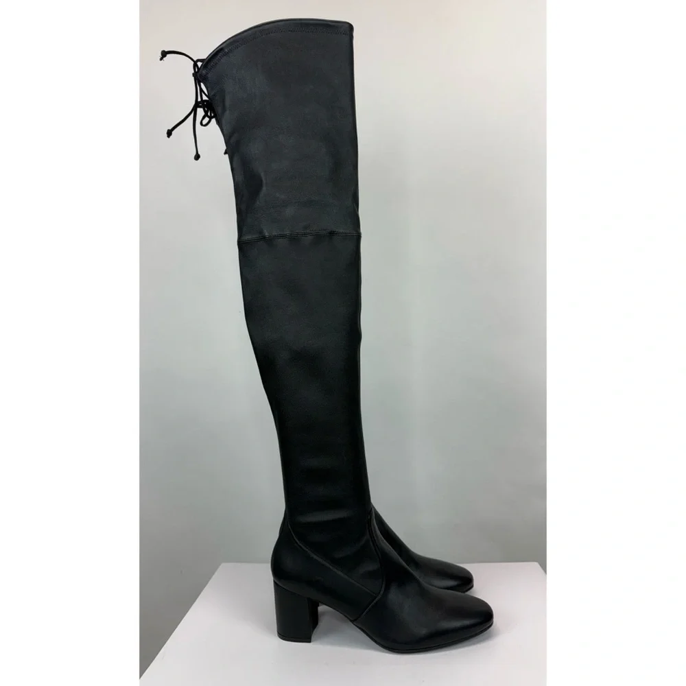 New Stuart Weitzman Tieland Over The Knee Boot Black Leather Sz 10